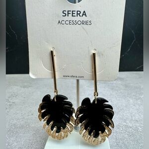 High End Black and Gold Monstera Leaf Earrings - SKU G